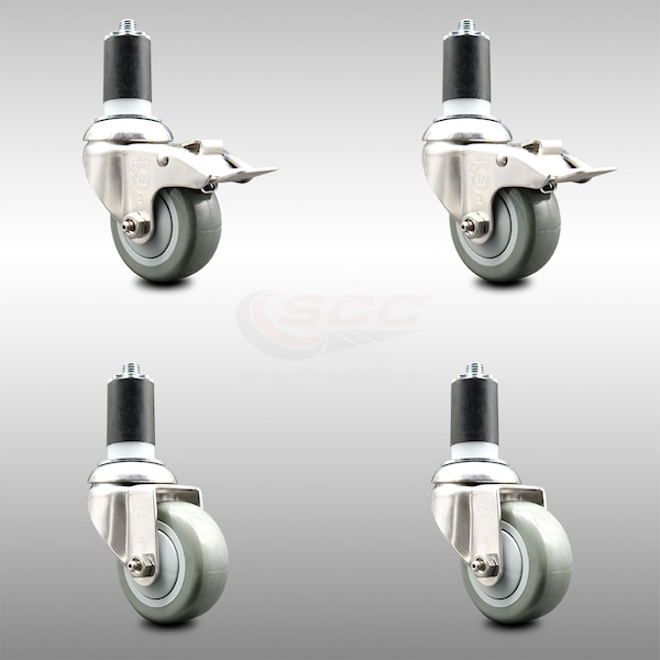 Service Caster 3.5 Inch 316SS Gray Polyurethane Swivel 1-5/8 Inch Stem Caster Lock Brake, 2PK SCC-SS316TTLEX20S3514-PPUB-2-S-2-158 - main
